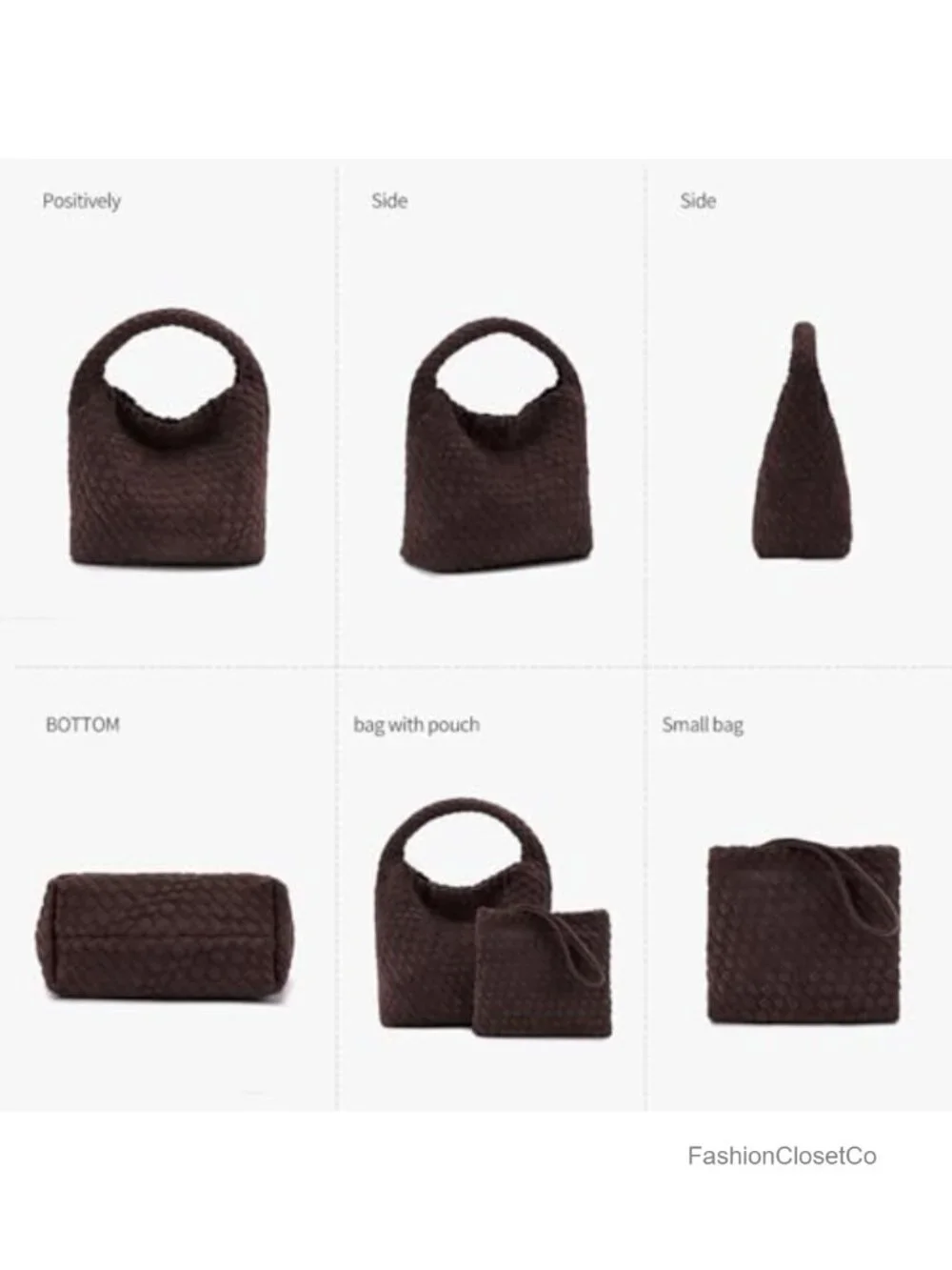 Suede Hobo Bag for Women, Retro Slouchy Tote with Small Pouch Purse, Woven